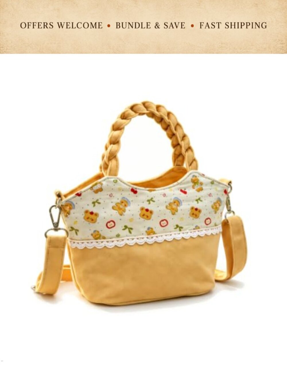 Canvas Crossbody Handbag Braided Handle Shoulder Bag Purse